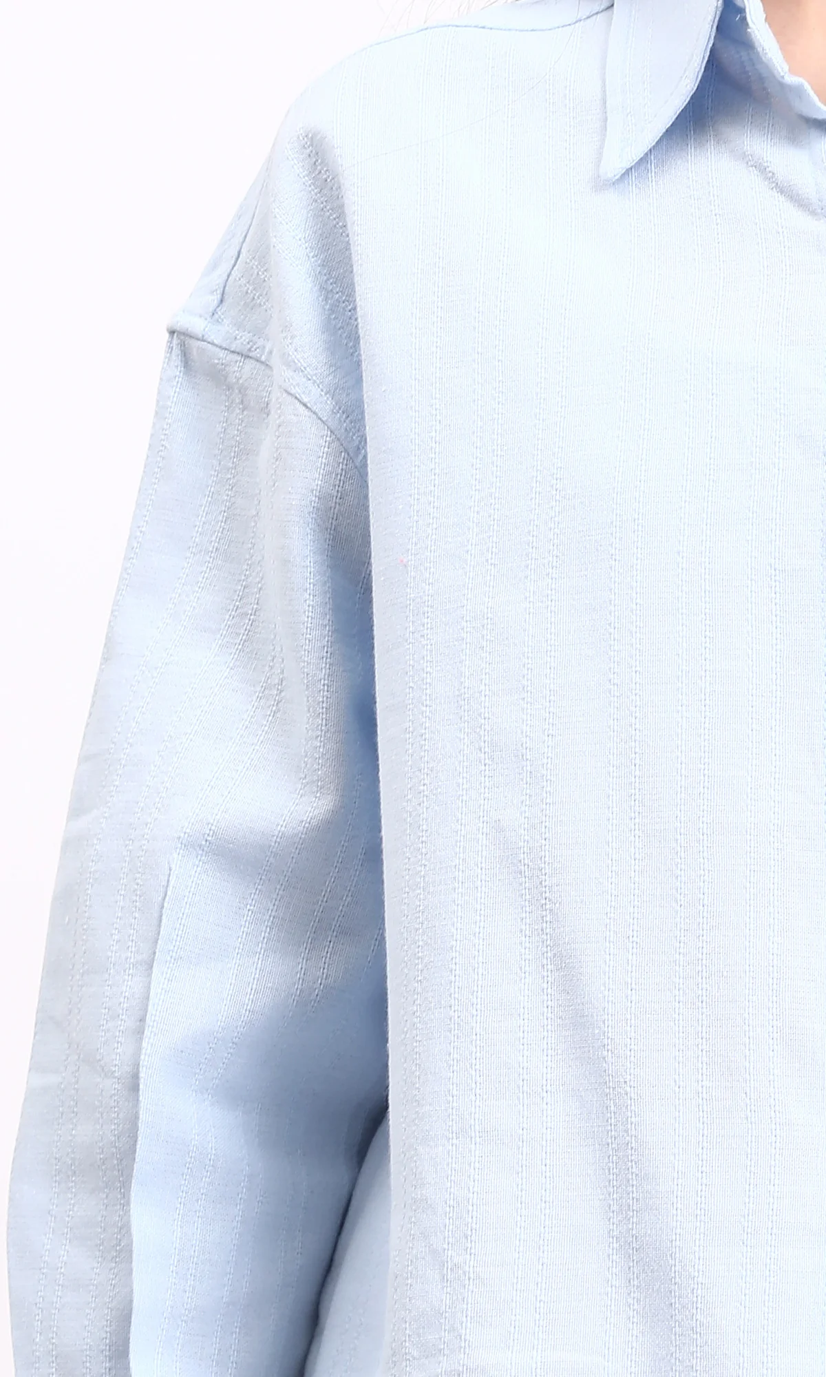 R210106 - Self Pattern Long Sleeves Cotton Shirt - Light Blue - Image 3