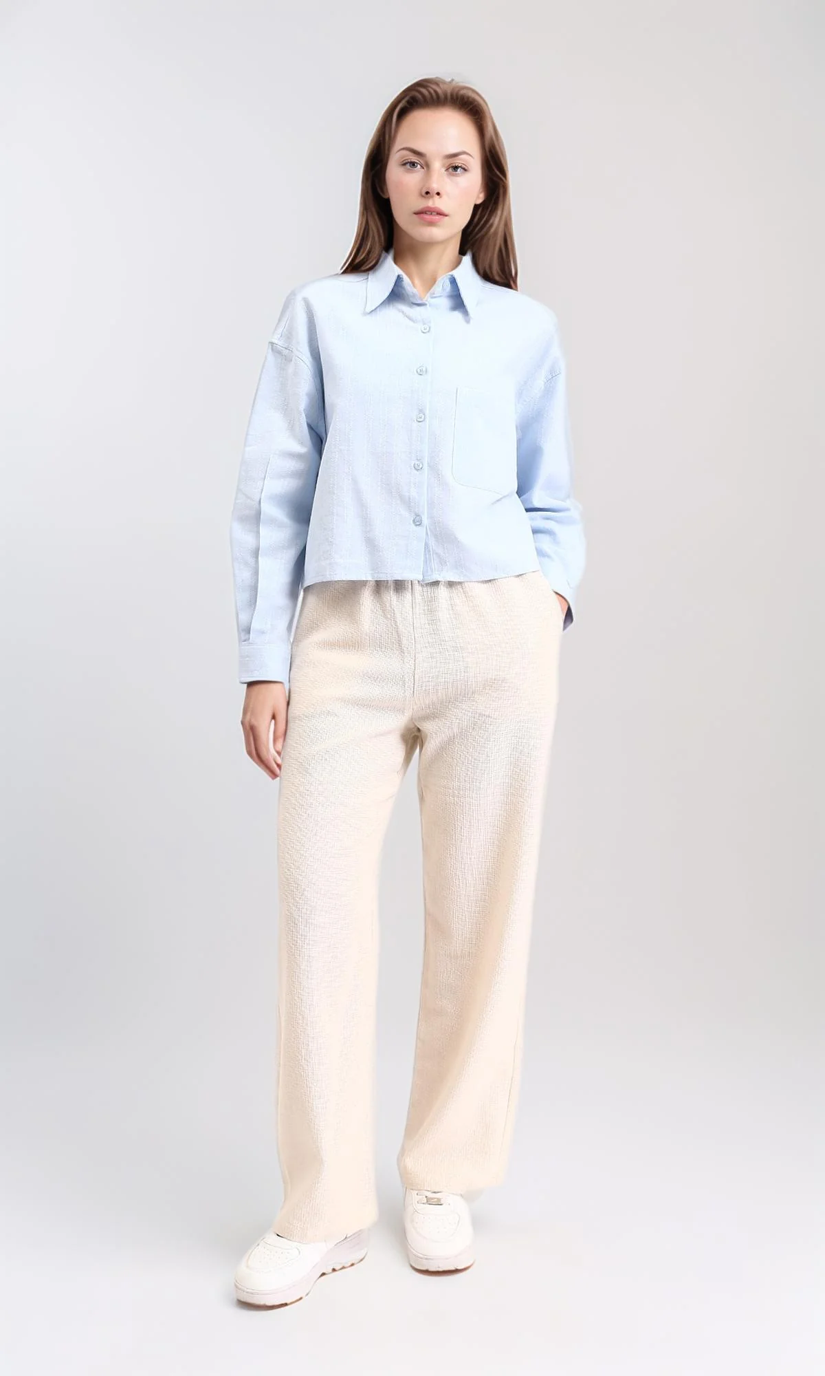 R210106 - Self Pattern Long Sleeves Cotton Shirt - Light Blue - Image 4