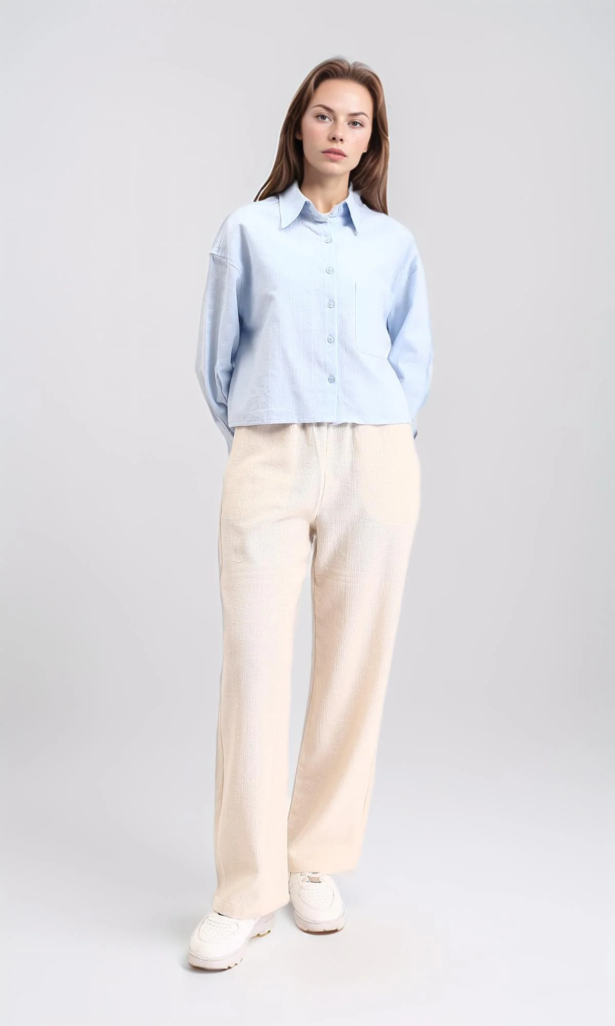 R210106 - Self Pattern Long Sleeves Cotton Shirt - Light Blue - Image 5