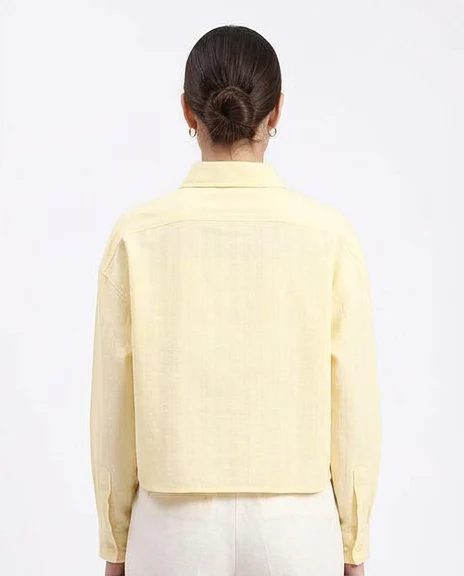 R210105 - Self Pattern Long Sleeves Cotton Shirt - Yellow - Image 2