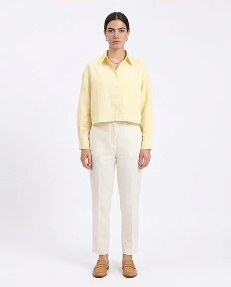 R210105 - Self Pattern Long Sleeves Cotton Shirt - Yellow - Image 3