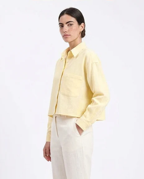 R210105 - Self Pattern Long Sleeves Cotton Shirt - Yellow - Image 4