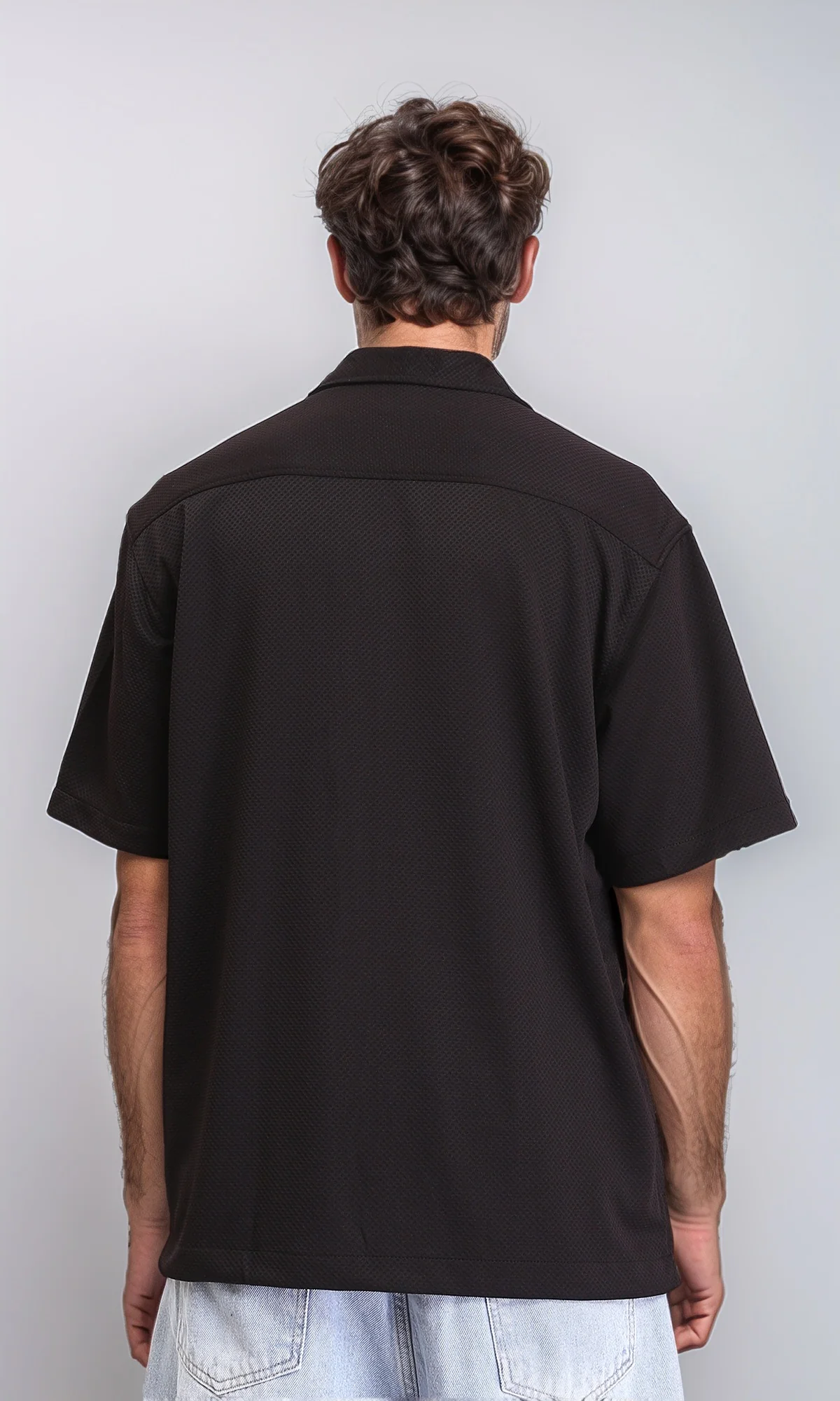 R206333 - Self Pattern Shirt with Classic Collar - Black - Image 2