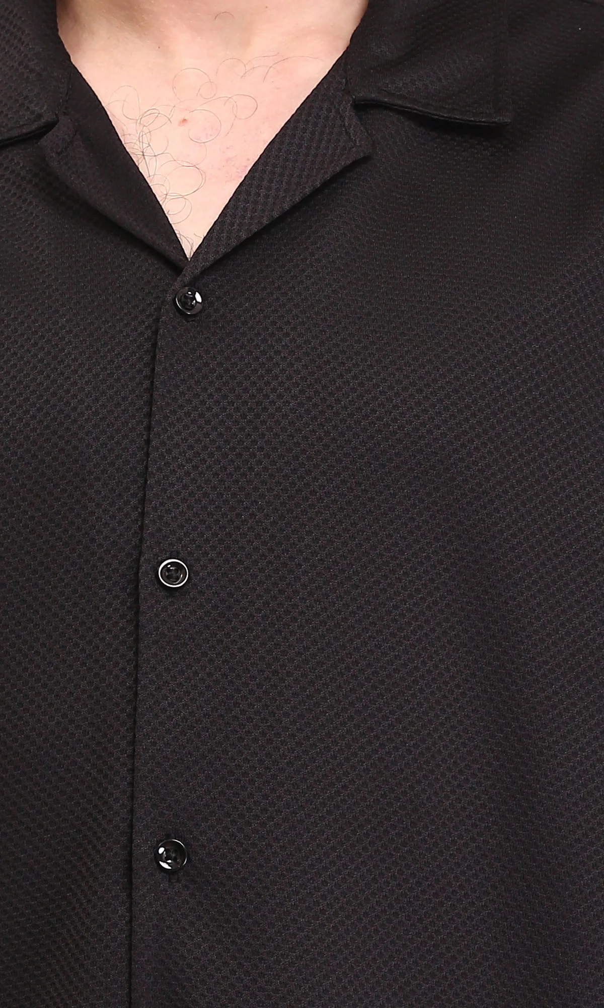 R206333 - Self Pattern Shirt with Classic Collar - Black - Image 3