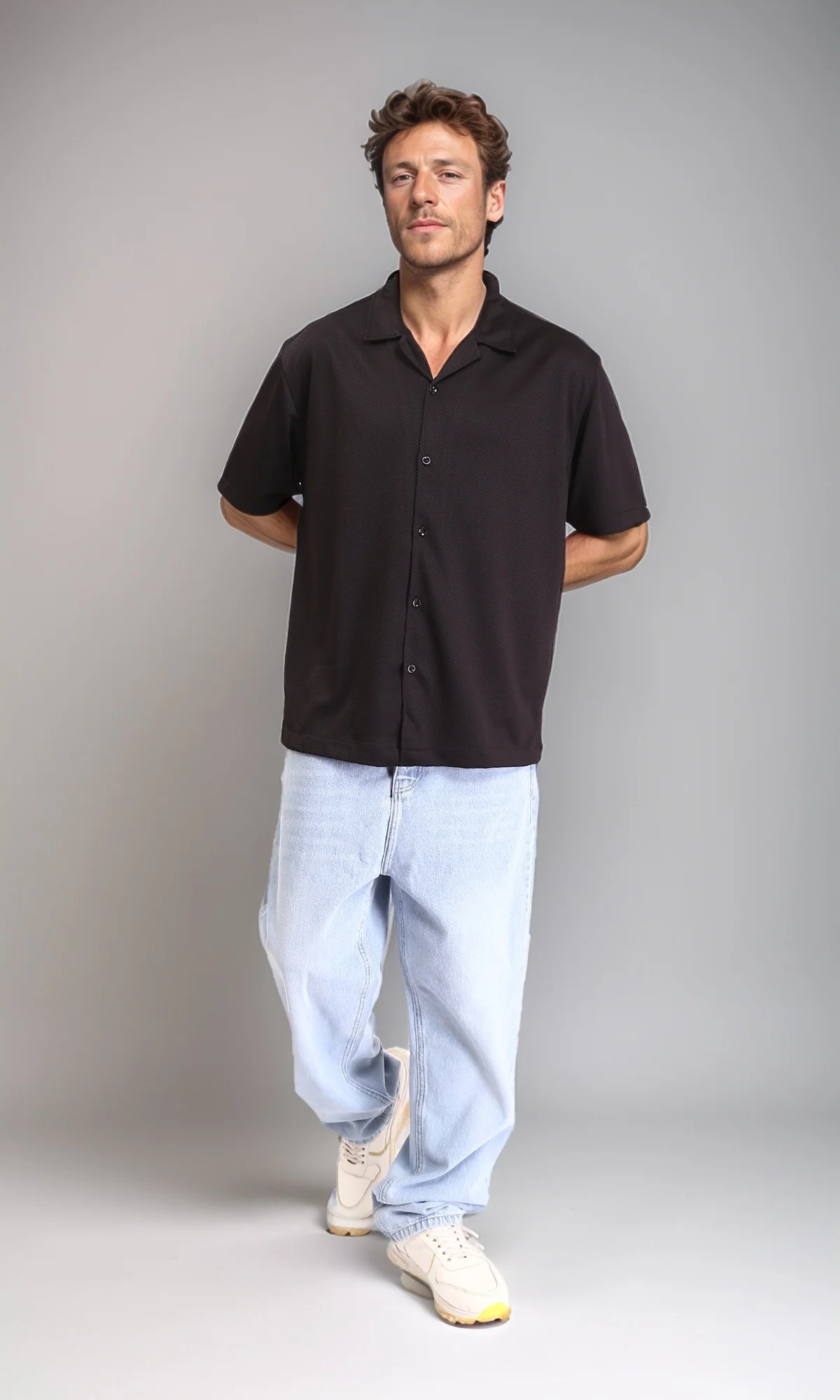 R206333 - Self Pattern Shirt with Classic Collar - Black - Image 5