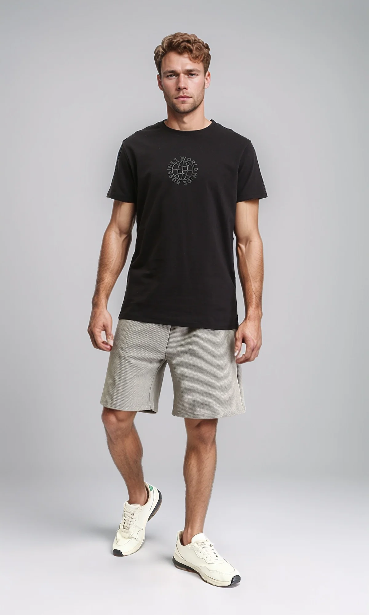 R212358 - Self Pattern Slip On Drawstring Shorts - Grey - Image 4