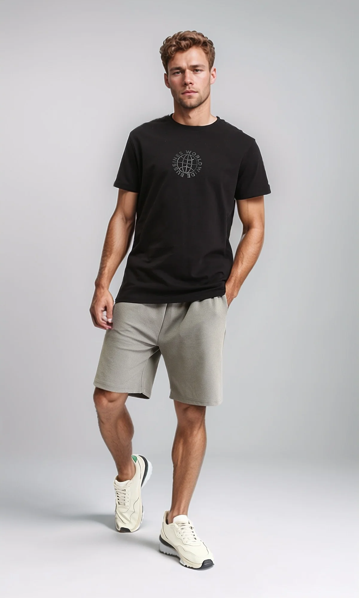 R212358 - Self Pattern Slip On Drawstring Shorts - Grey - Image 5