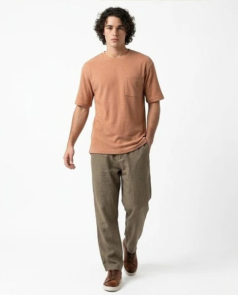 R208540 - Self Pattern Slip On Regular Tee - Brick Orange - Image 3