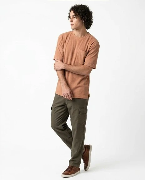 R208540 - Self Pattern Slip On Regular Tee - Brick Orange - Image 4