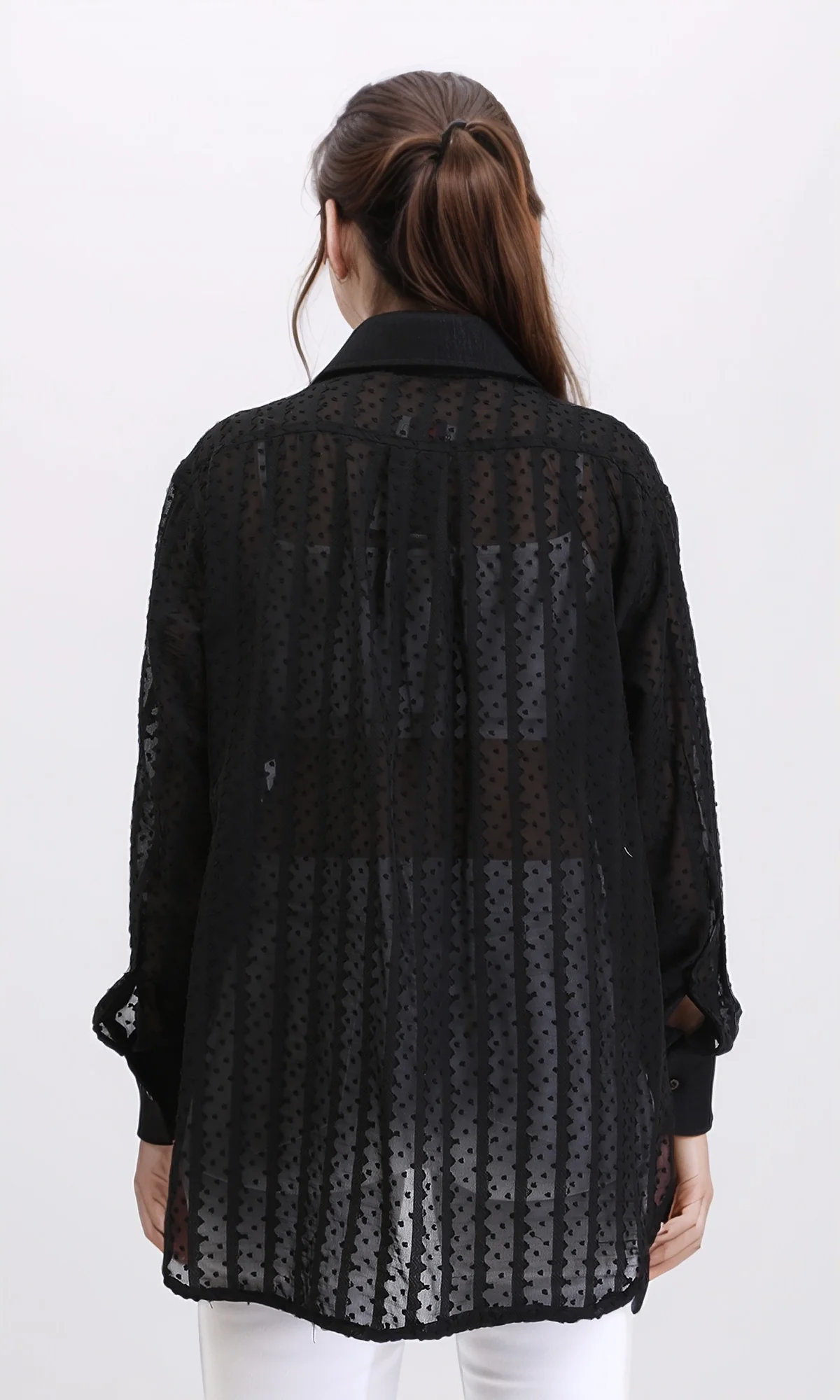 R209260 - Self Pattern Summer Sheer Shirt - Black - Image 2