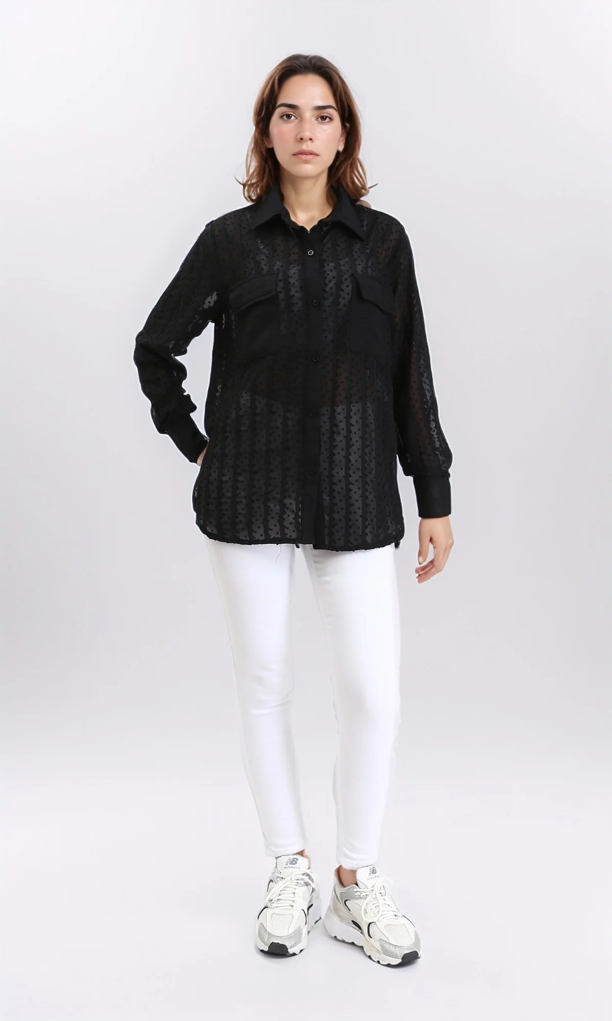 R209260 - Self Pattern Summer Sheer Shirt - Black - Image 4