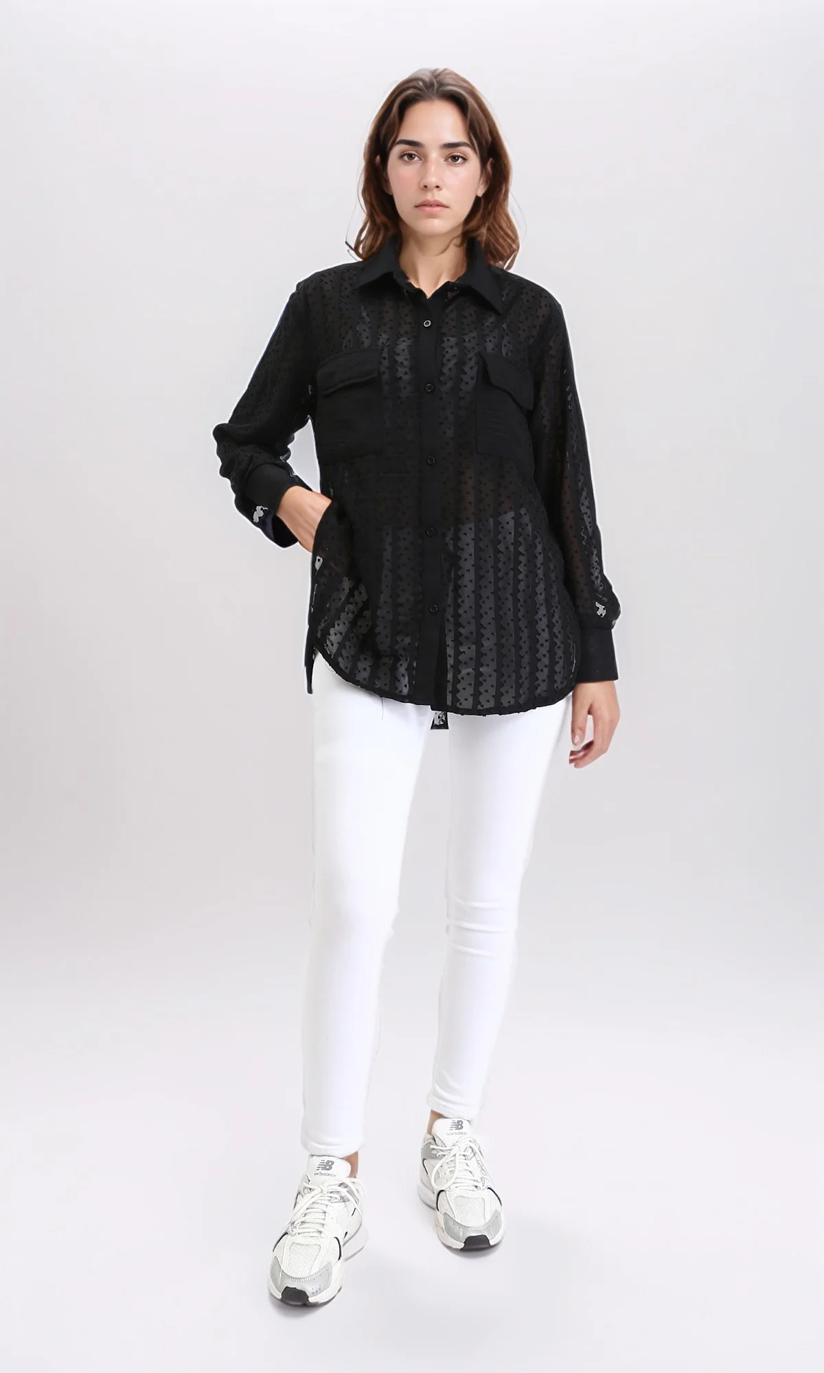 R209260 - Self Pattern Summer Sheer Shirt - Black - Image 5