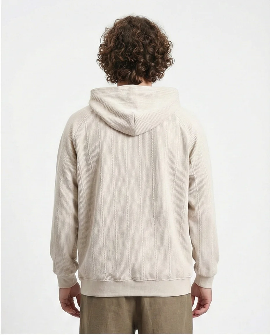 R215243 - Self Ribbed Slip On Hoodie - Light Beige - Image 2