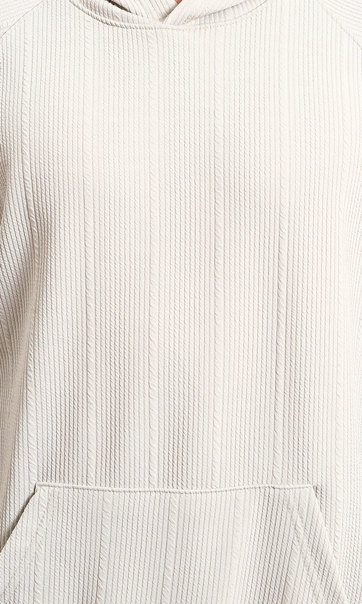 R215243 - Self Ribbed Slip On Hoodie - Light Beige - Image 3
