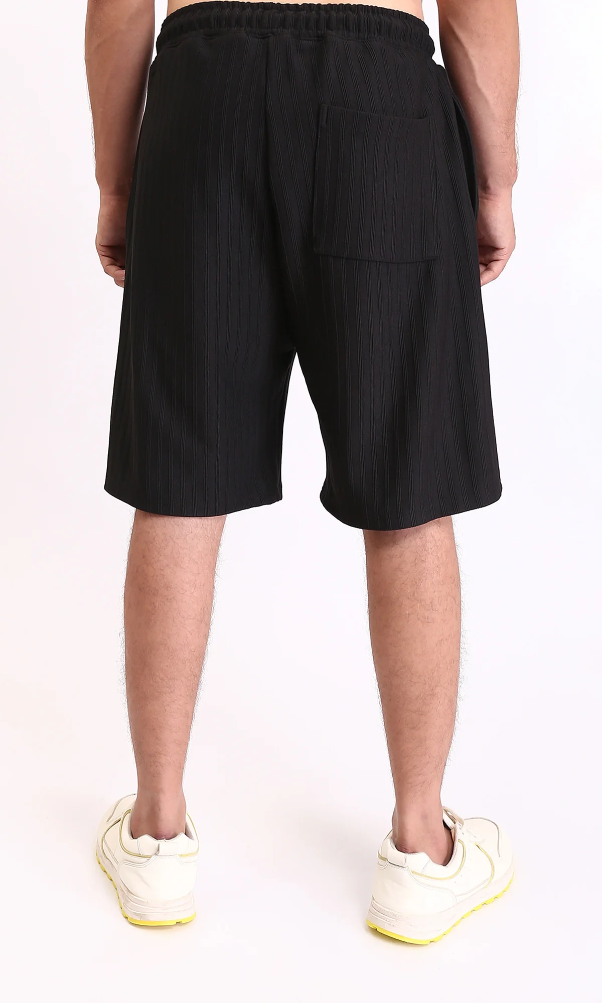 R212649 - Self Striped Slip On Summer Shorts - Black - Image 2