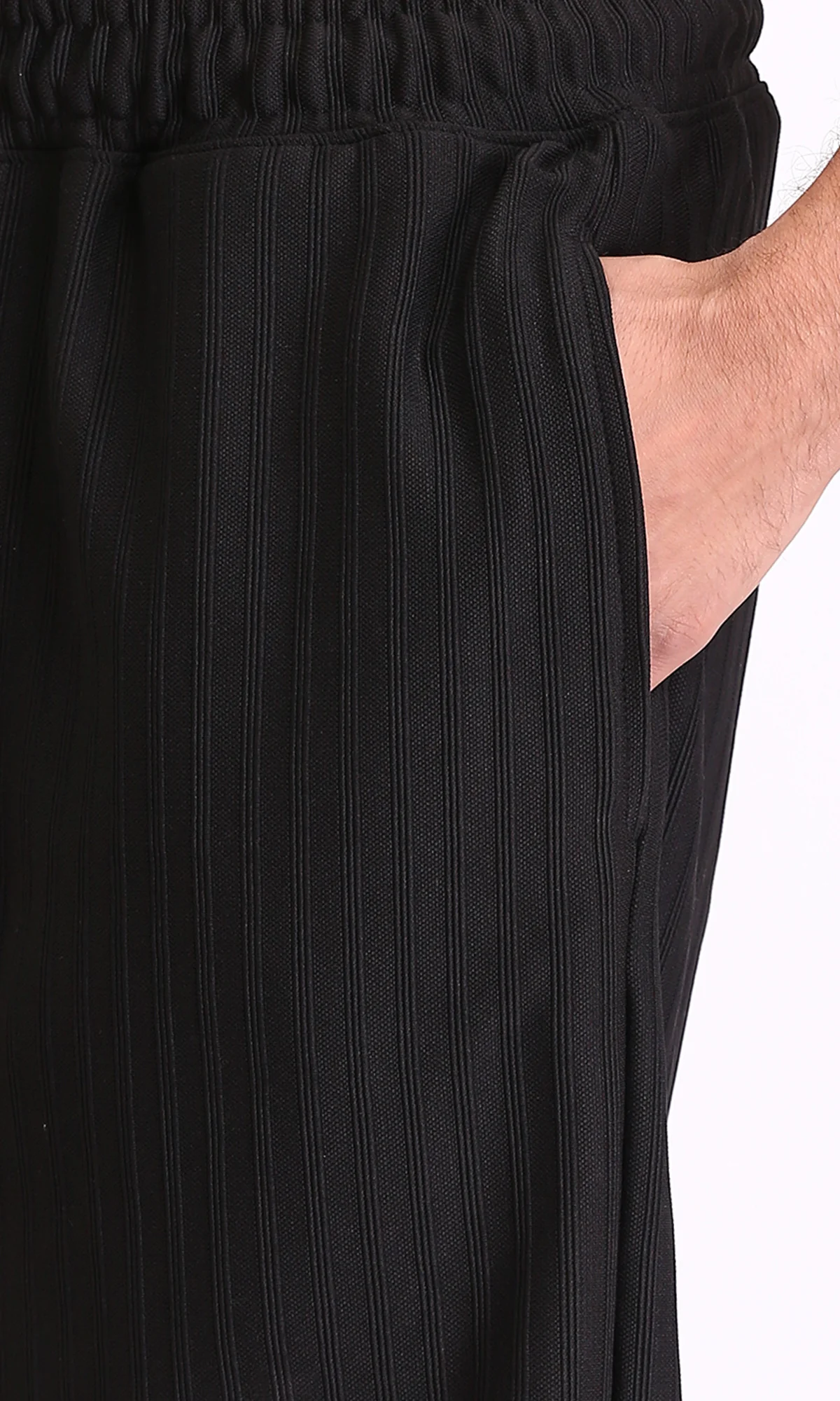 R212649 - Self Striped Slip On Summer Shorts - Black - Image 3