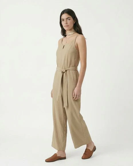 Self-Tie Belted Wide-Leg Jumpsuit in Beige - R216763 - Image 4