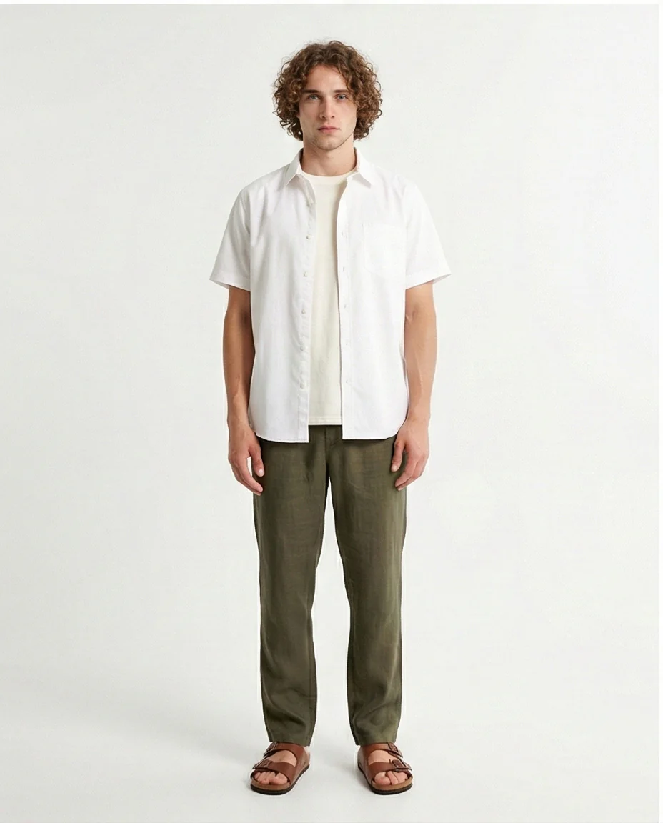 R206966 - Short Sleeves Solid Buttoned Shirt - White - Image 3