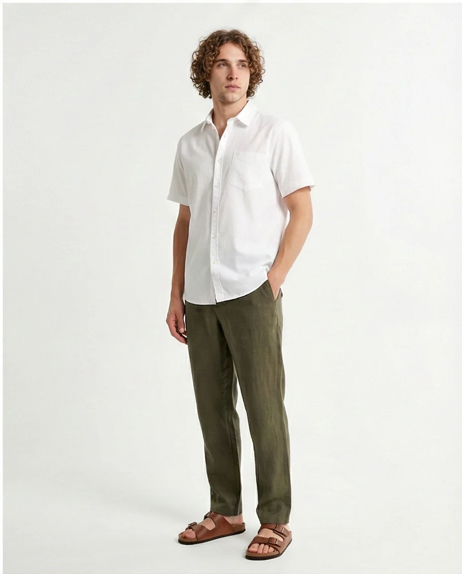 R206966 - Short Sleeves Solid Buttoned Shirt - White - Image 4