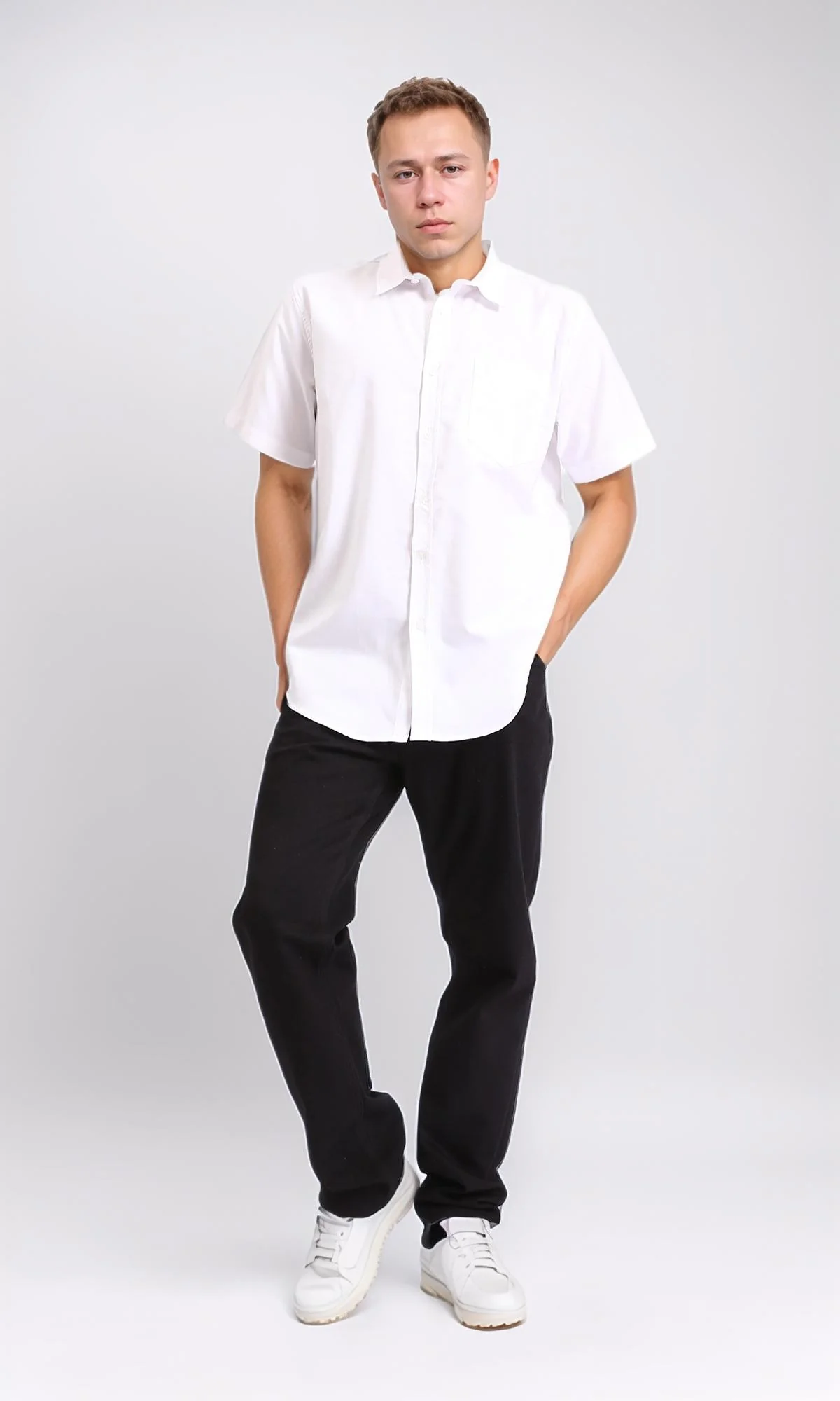 R206966 - Short Sleeves Solid Buttoned Shirt - White - Image 5