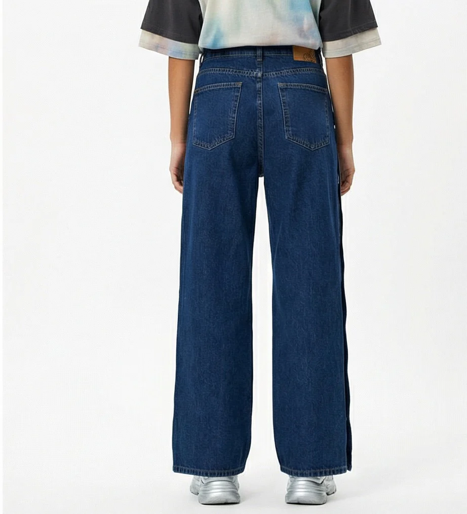 Side Button Detail Wide Leg Denim Jeans - R216412 - Image 2