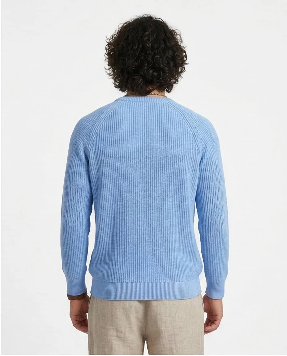 Sky Blue Ribbed Raglan Knit Pullover - O198294 - Image 2