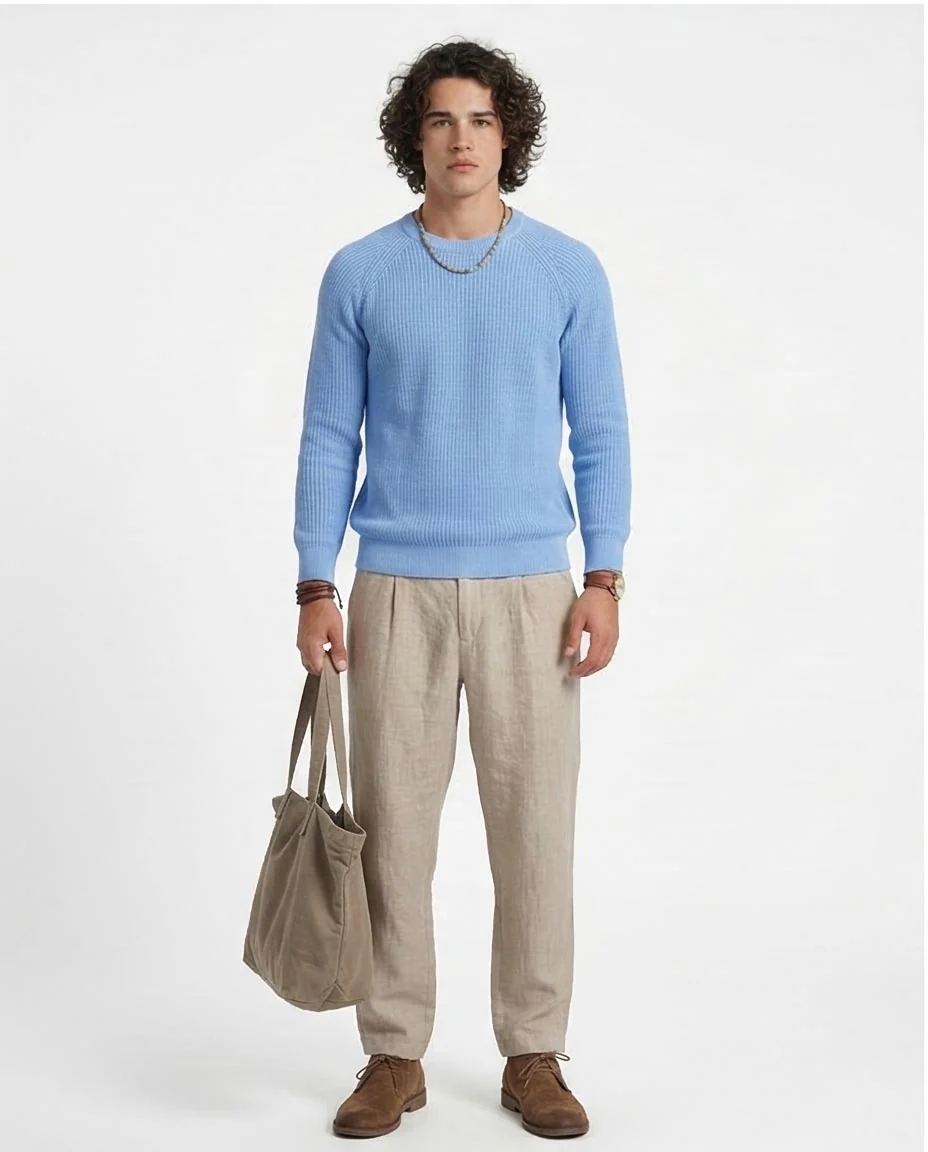 Sky Blue Ribbed Raglan Knit Pullover - O198294 - Image 3