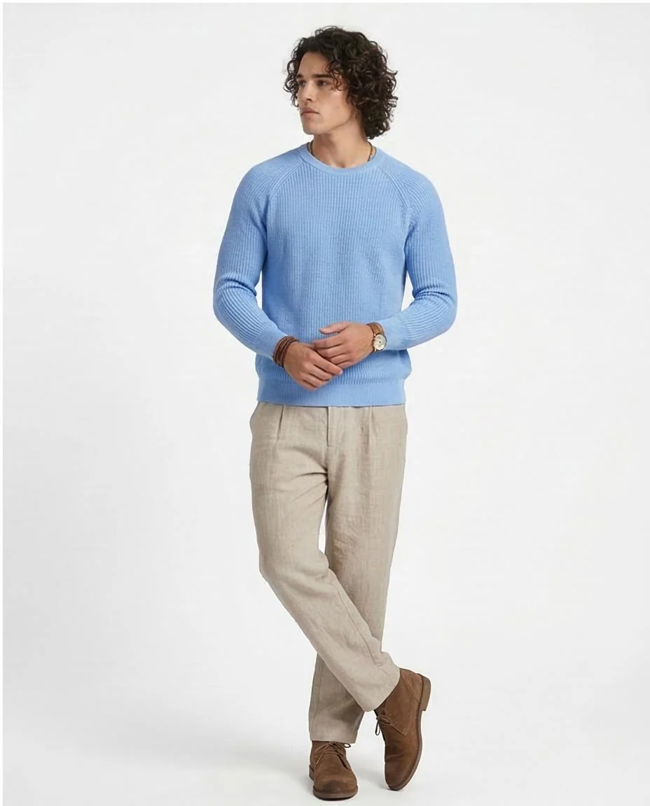 Sky Blue Ribbed Raglan Knit Pullover - O198294 - Image 5
