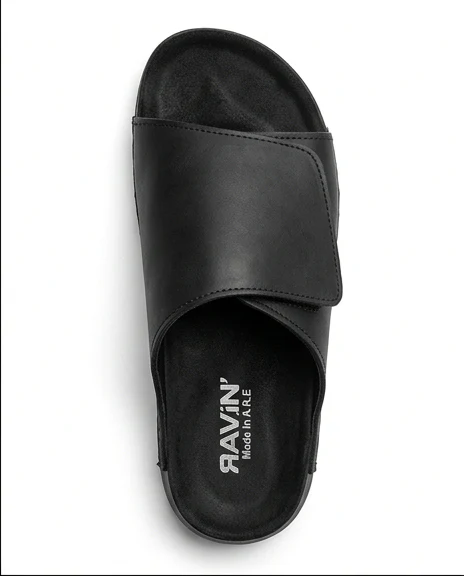 Sleek Adjustable Wide-Strap Slides in Black - R208862 - Image 2