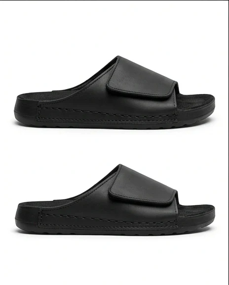 Sleek Adjustable Wide-Strap Slides in Black - R208862 - Image 3