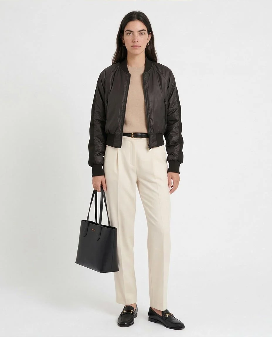 Sleek Black Satin Bomber Jacket - O200568 - Image 3