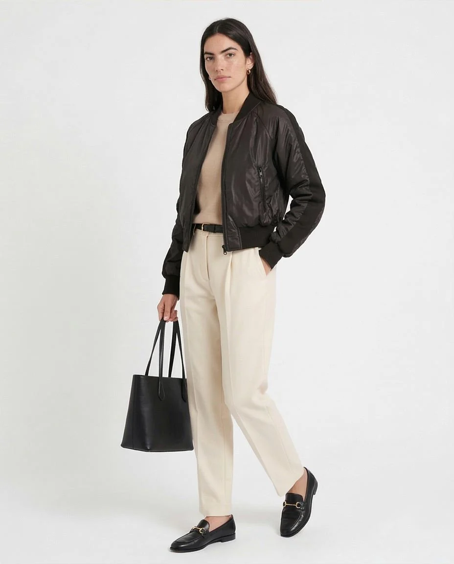 Sleek Black Satin Bomber Jacket - O200568 - Image 4