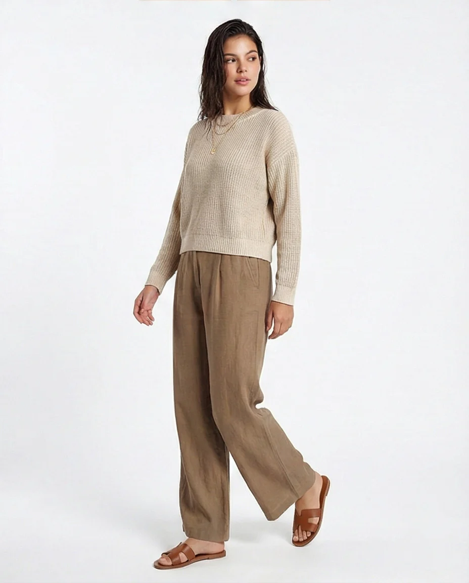 R211185 - Slip On Casual Knitted Pullover - Pastel Beige - Image 5