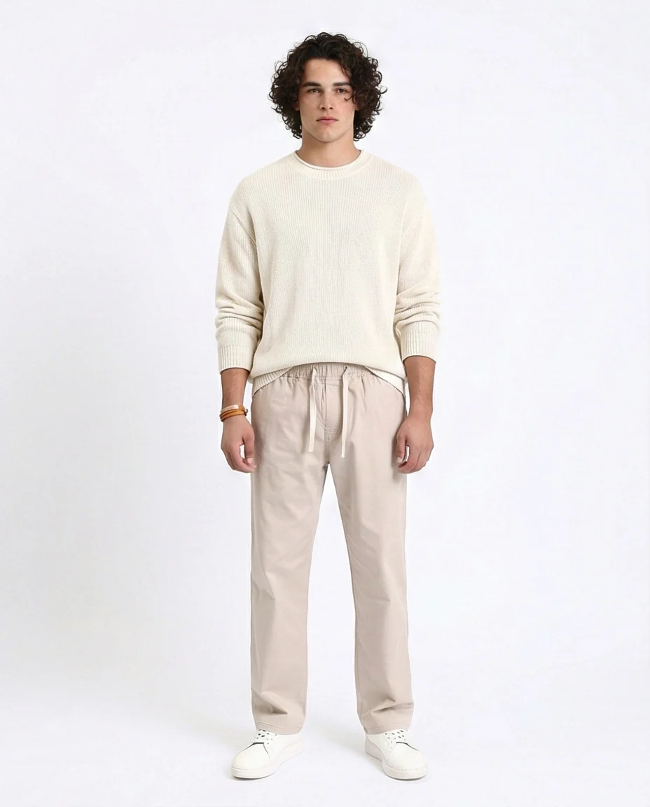 R213320 - Slip On Comfy Pants with Elastic Waist - Beige - Image 3