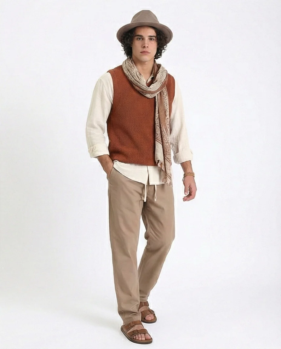 R213322 - Slip On Comfy Pants with Elastic Waist - Light Brown - Image 4
