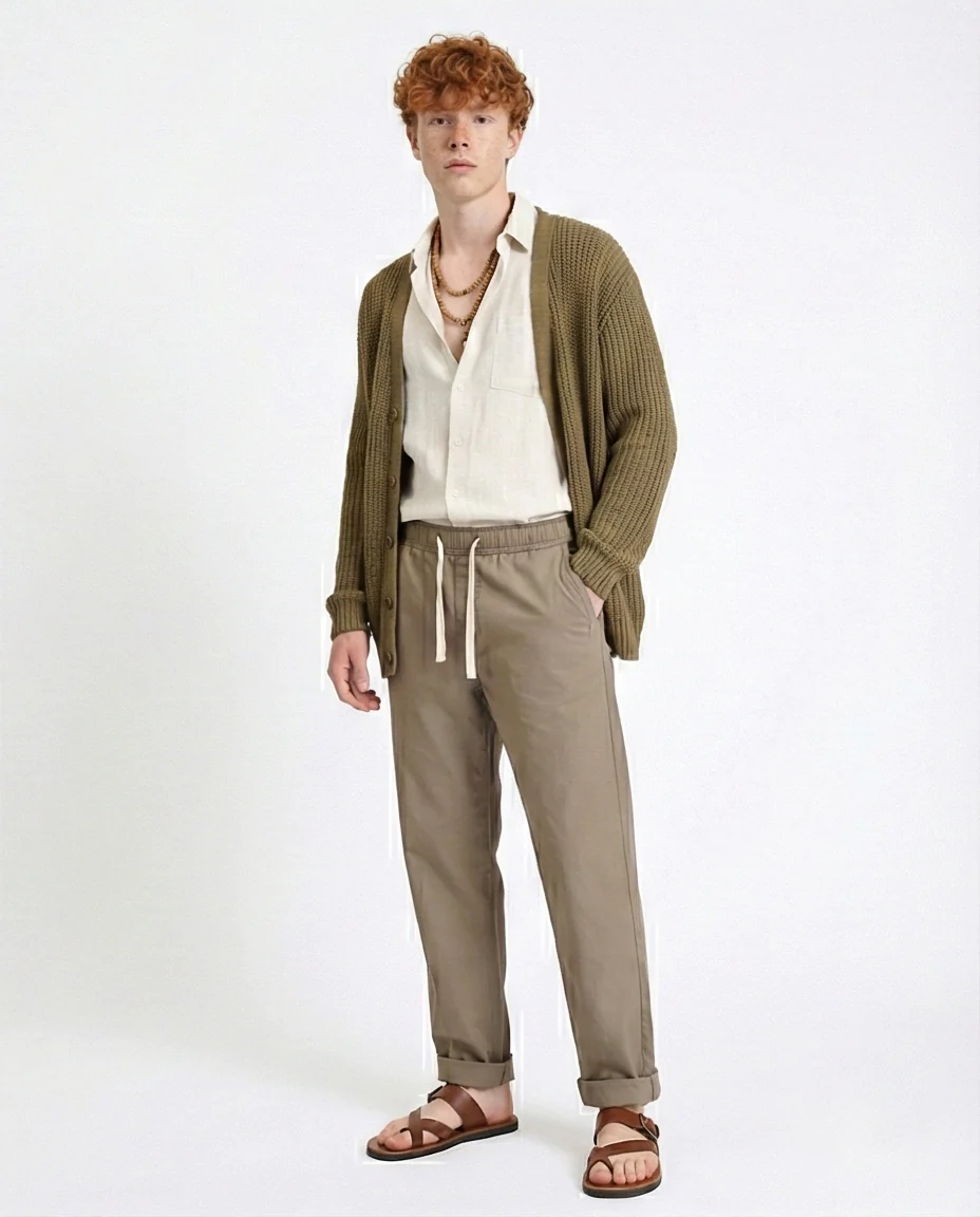 R213321 - Slip On Comfy Pants with Elastic Waist - Light Coffee - Image 4