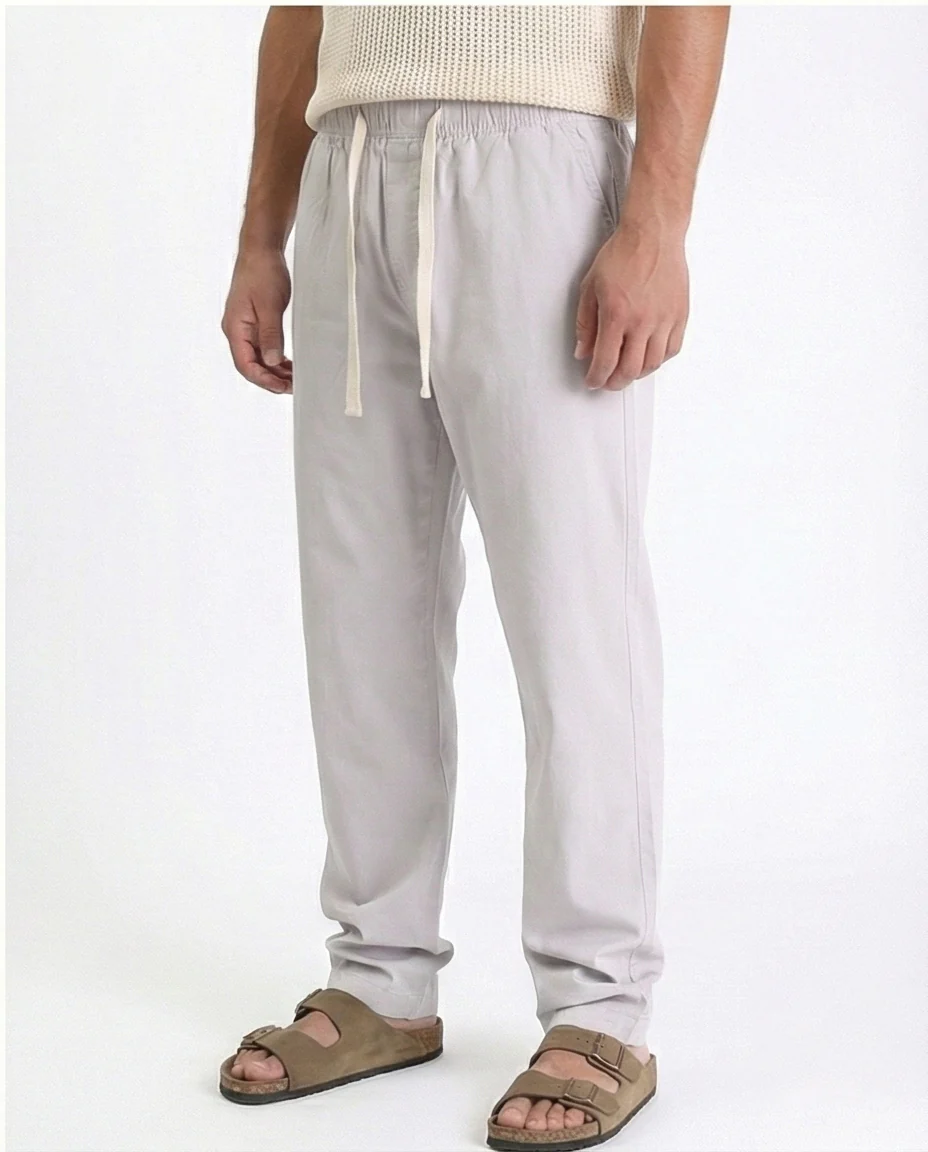 R213319 - Slip On Comfy Pants with Elastic Waist - Light Grey - Image 4