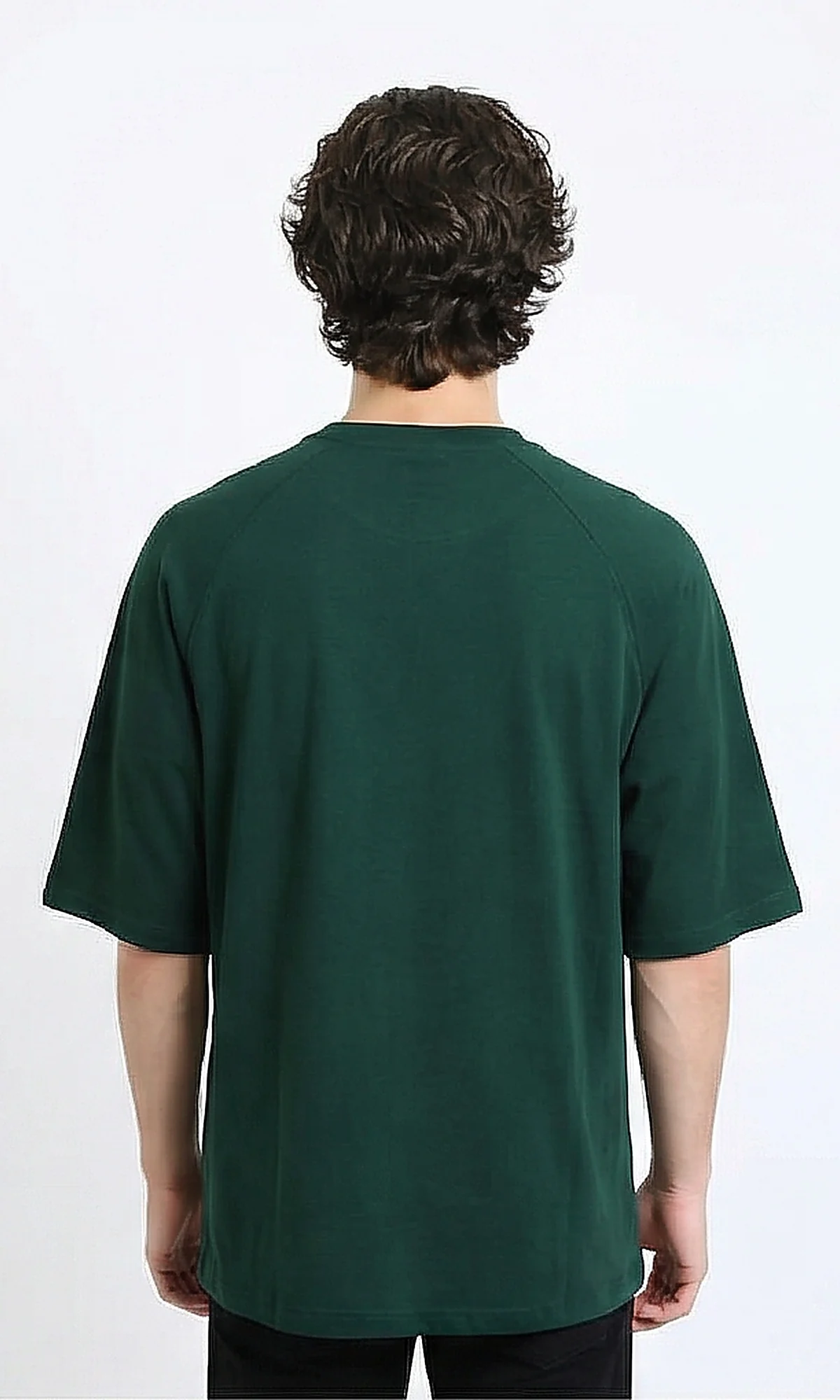 R216120 - Slip On Elbow Sleeves Basic Tee - Dark Green - Image 2