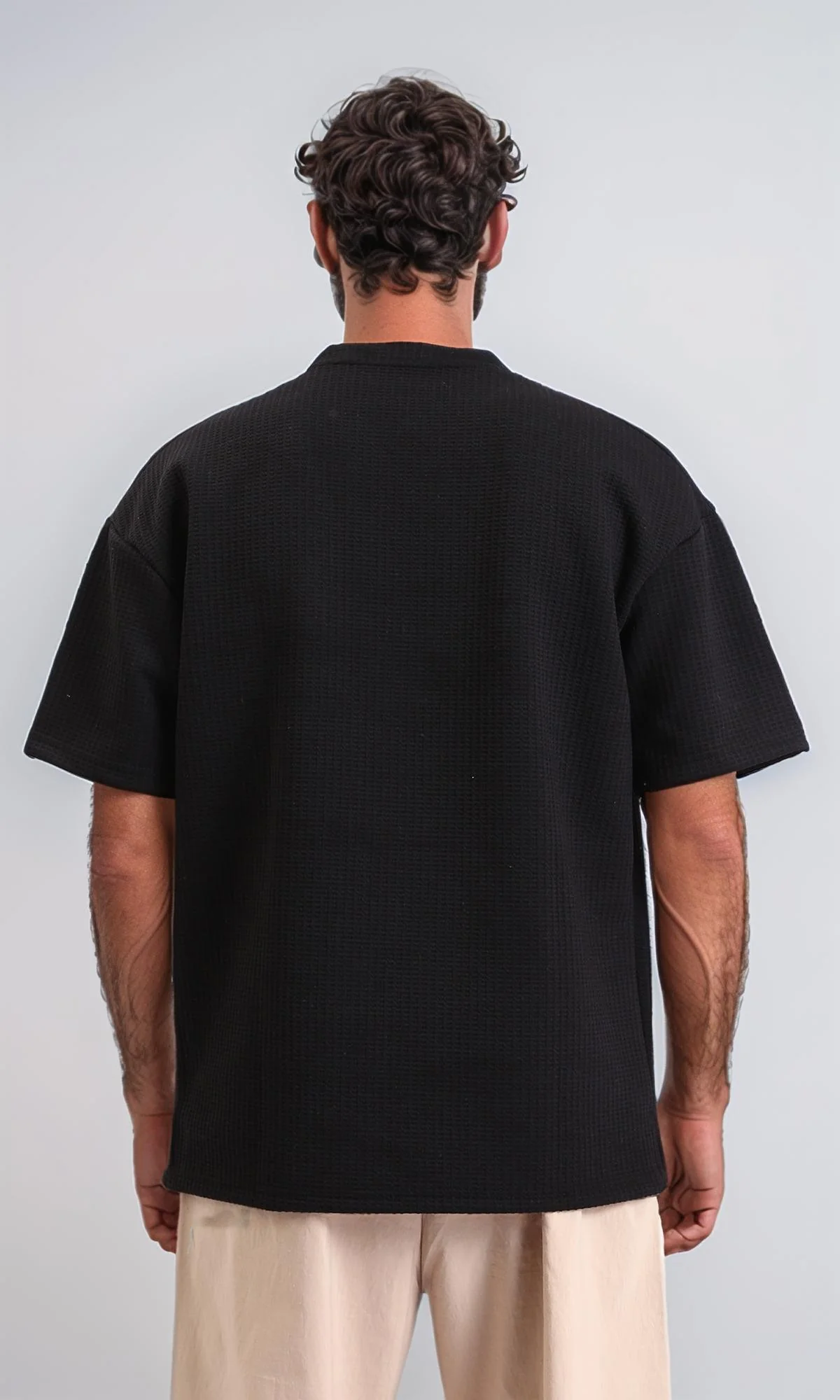 R207845-Slip On Loose Tee with Front Pocket - Black - Image 3