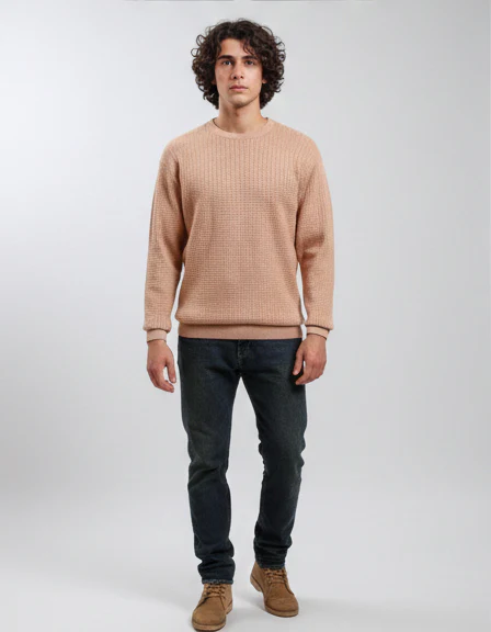 R214481 - Slip On Regular Fit Textured Sweater - Dusty Rose - Image 3
