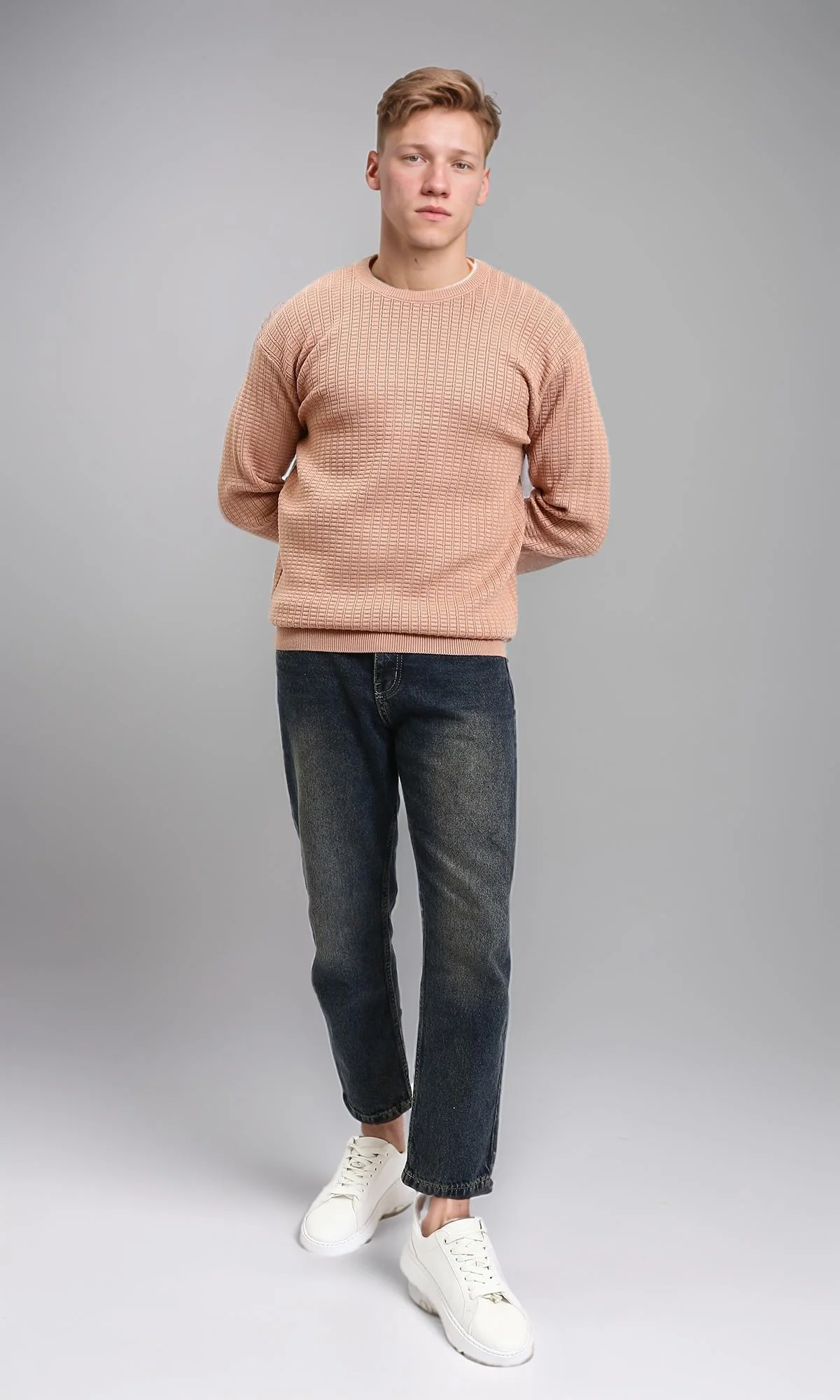 R214481 - Slip On Regular Fit Textured Sweater - Dusty Rose - Image 5