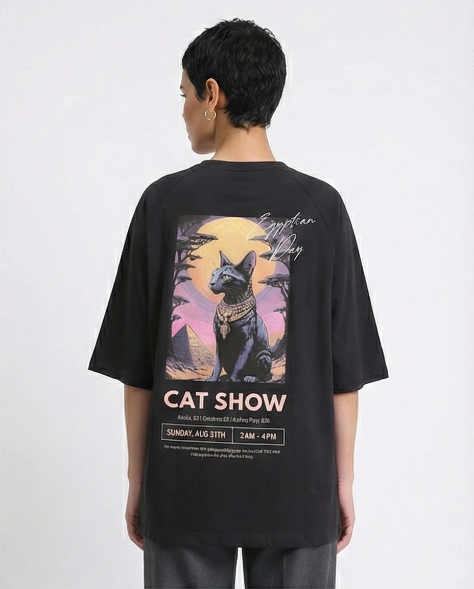 R208520 - Slip On Relaxed Fit Cotton Long Tee - Black - Image 2
