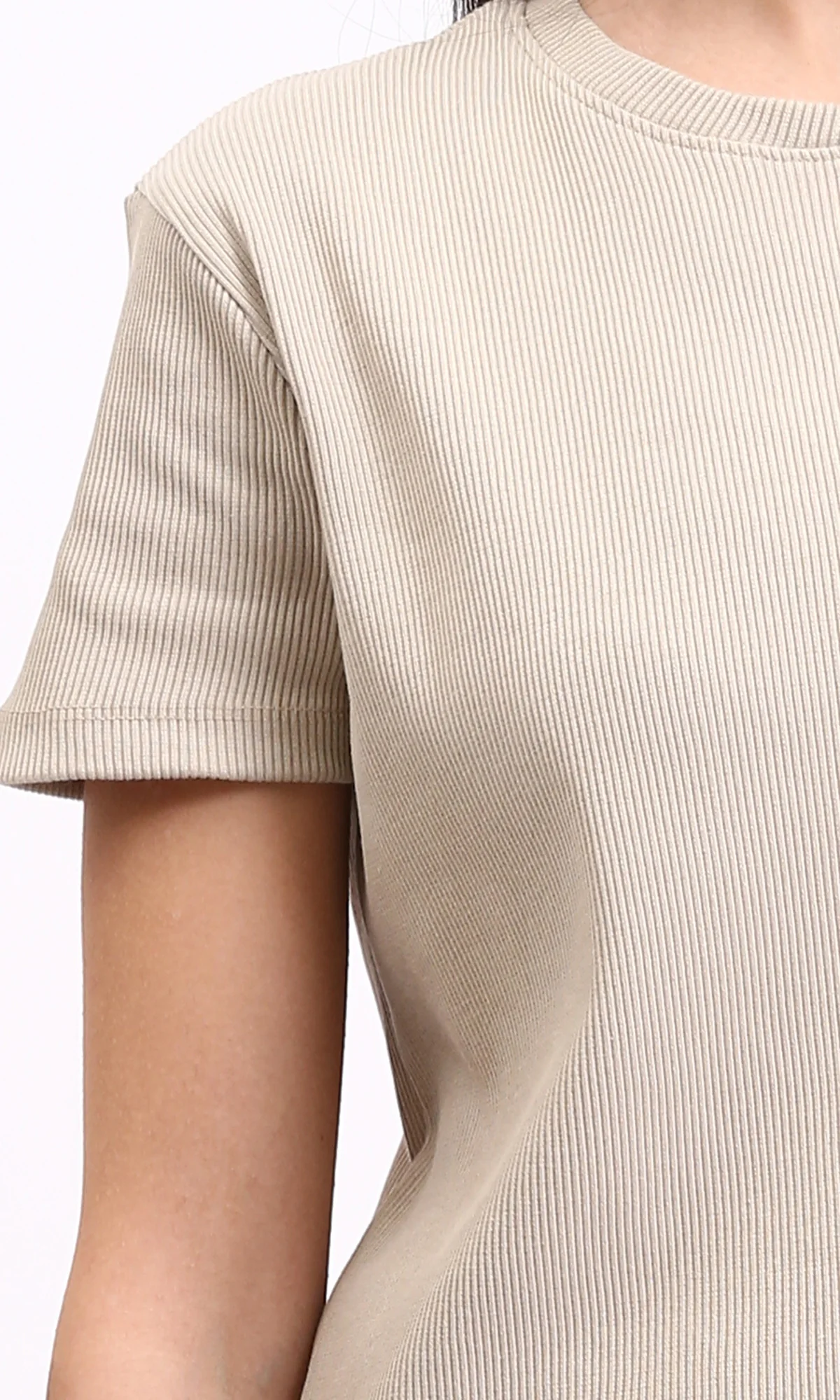 R210654 - Slip On Short Sleeves Midi Dress - Ecru - Image 3