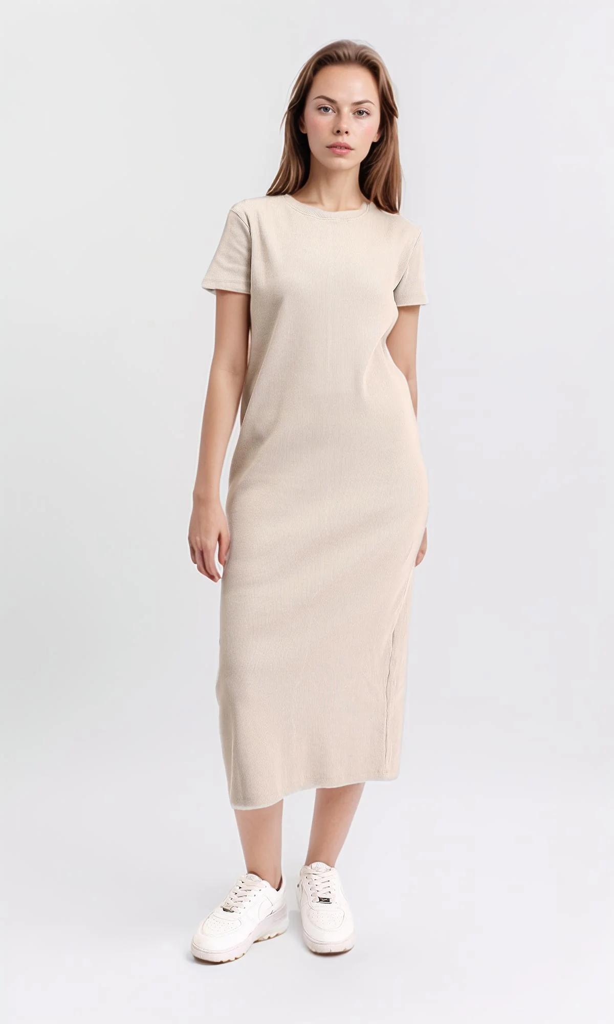 R210654 - Slip On Short Sleeves Midi Dress - Ecru - Image 5