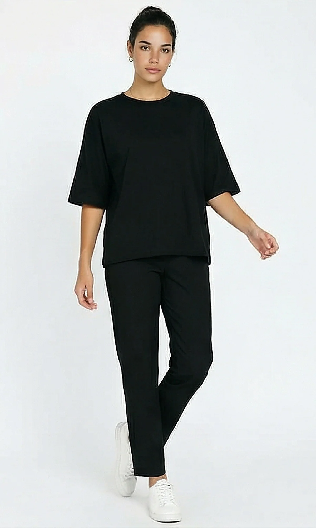 R216135 - Slip On Solid Elbow Sleeve Tee - Black - Image 3