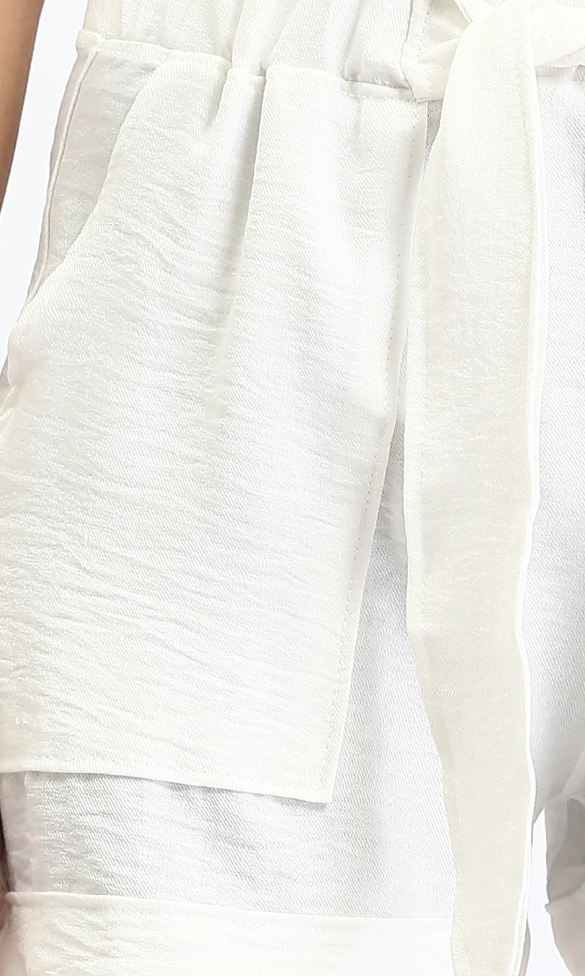 R209921 - Slip On Summer Shorts with Lace up - White - Image 3