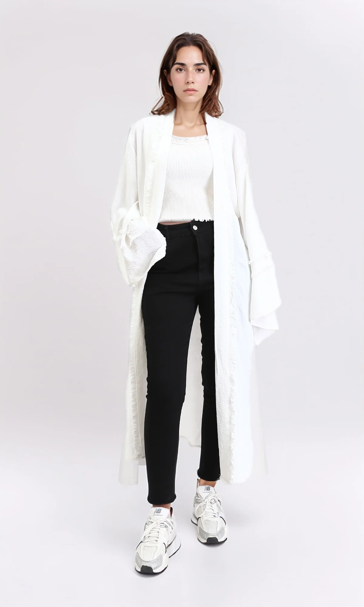 R206976 - Slip On Textured Long Cardigan - Off-White - Image 4