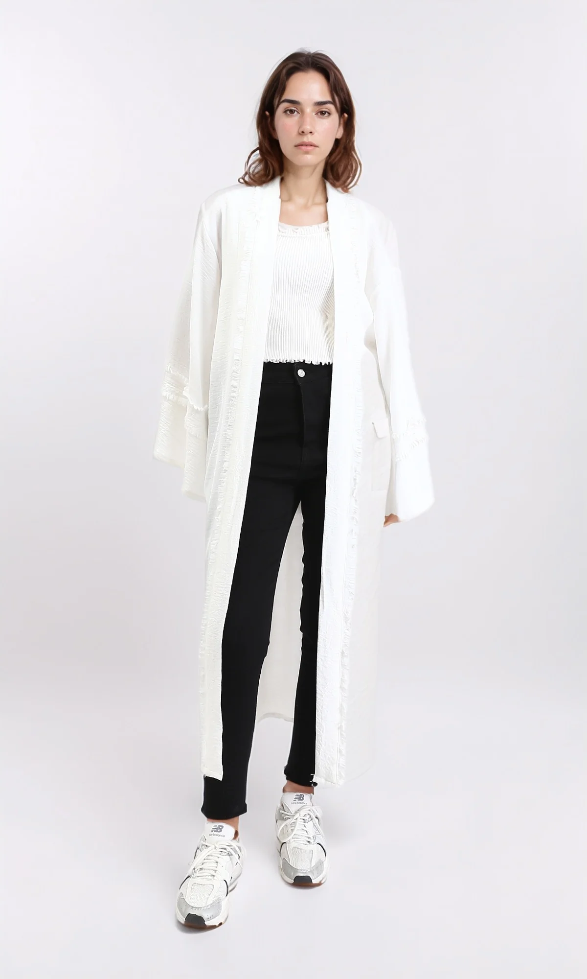 R206976 - Slip On Textured Long Cardigan - Off-White - Image 5