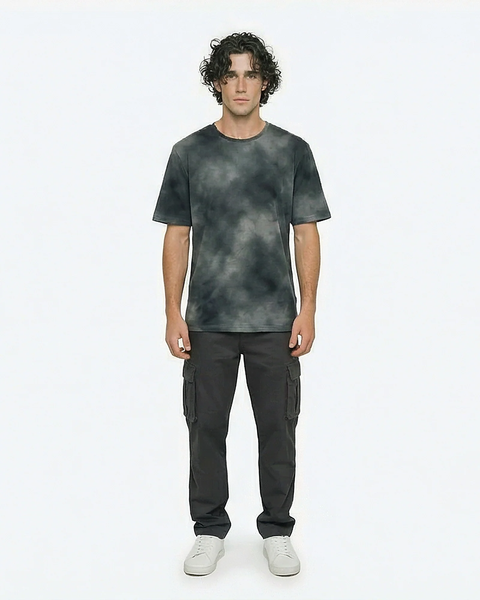 Smokey Grey Abstract Tie-Dye Crew Neck T-Shirt - Image 3