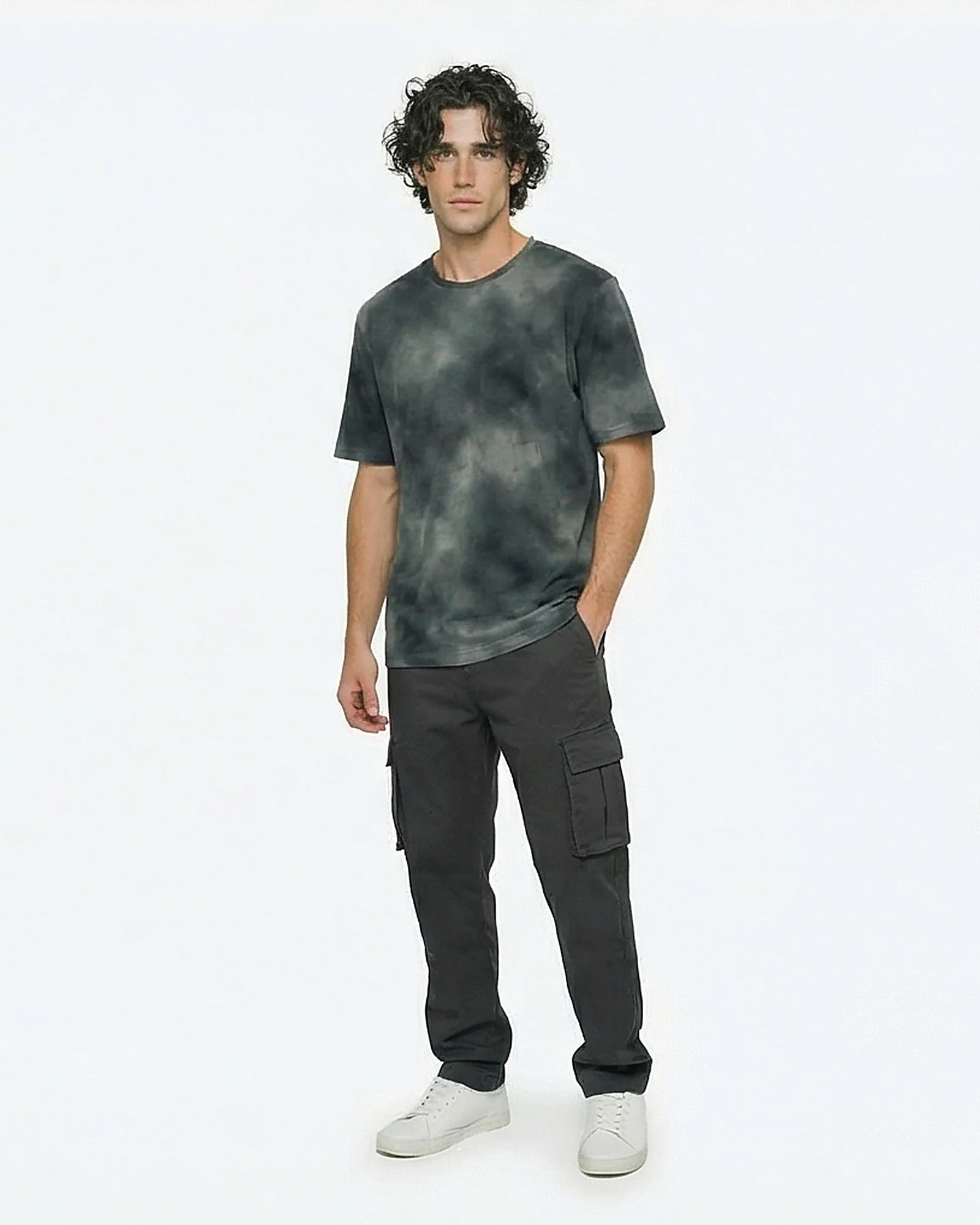 Smokey Grey Abstract Tie-Dye Crew Neck T-Shirt - Image 4